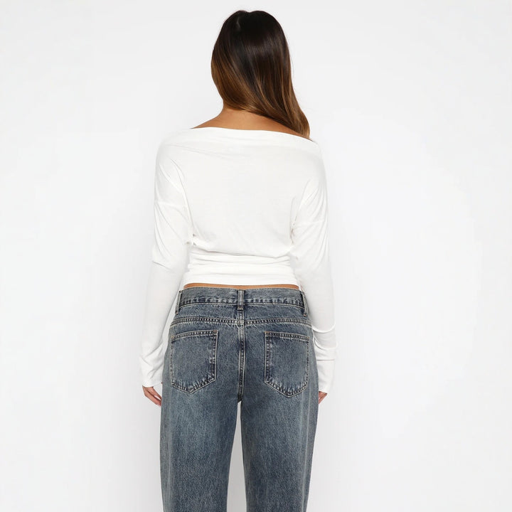 Damen Off-Shoulder Oberteil mit zartem Spitzensaum Drune