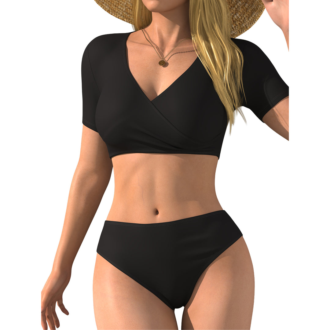 Damen Bikini-Oberteil mit Wickelschnitt und kurzen Ärmeln Drune