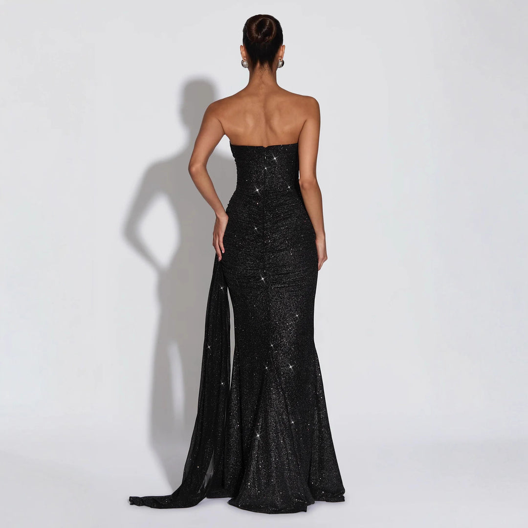 Damen Glamouröses Abendkleid mit tiefem V-Ausschnitt und schimmerndem Überwurf Drune