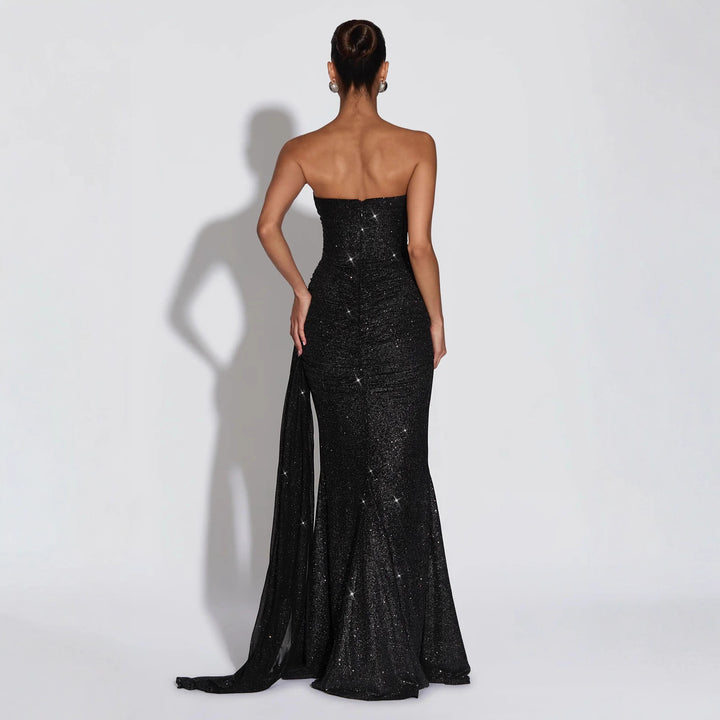 Damen Glamouröses Abendkleid mit tiefem V-Ausschnitt und schimmerndem Überwurf Drune