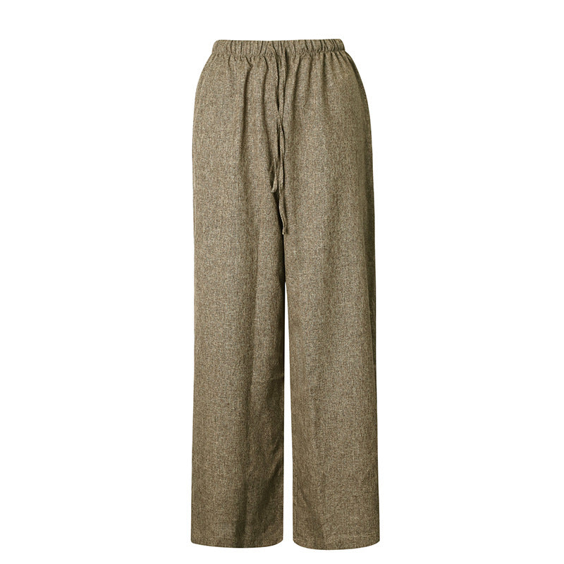 Damen Weite Leinenhose mit elastischem Bund und dekorativen Kordeldetails Drune