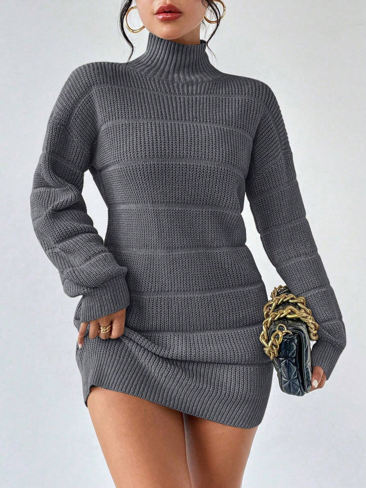 Damen Strickkleid mit hohem Kragen und strukturiertem Muster Drune