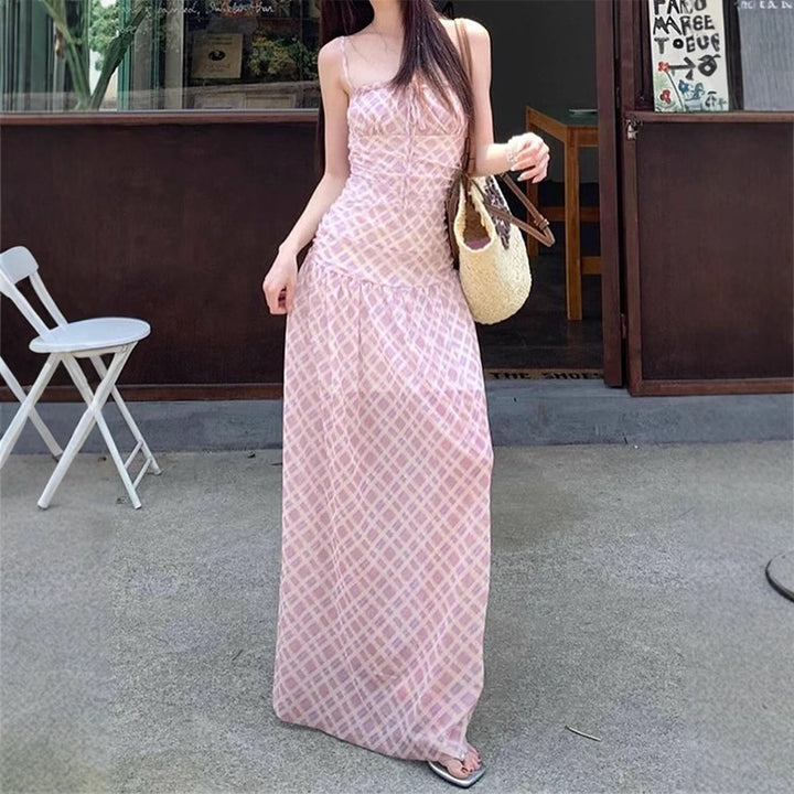 Damen Maxikleid mit Spaghettiträgern und eleganter Raffungen Drune