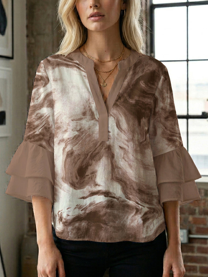 Damen lässige Bluse mit Volantärmeln und botanischem Druck Drune