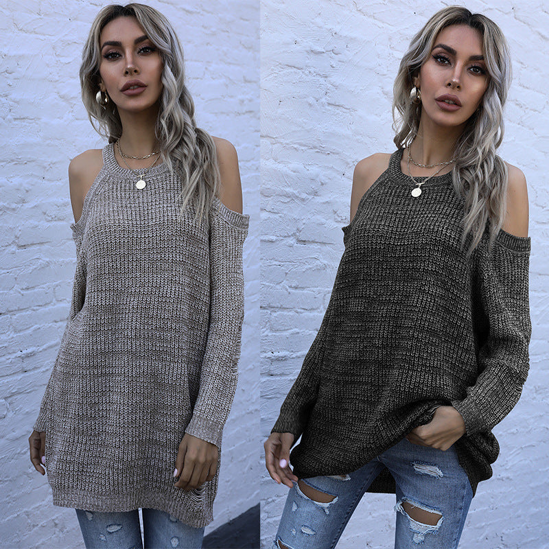 Damen luftiger Strickpullover mit Off-Shoulder-Design und modernem Schnitt Drune