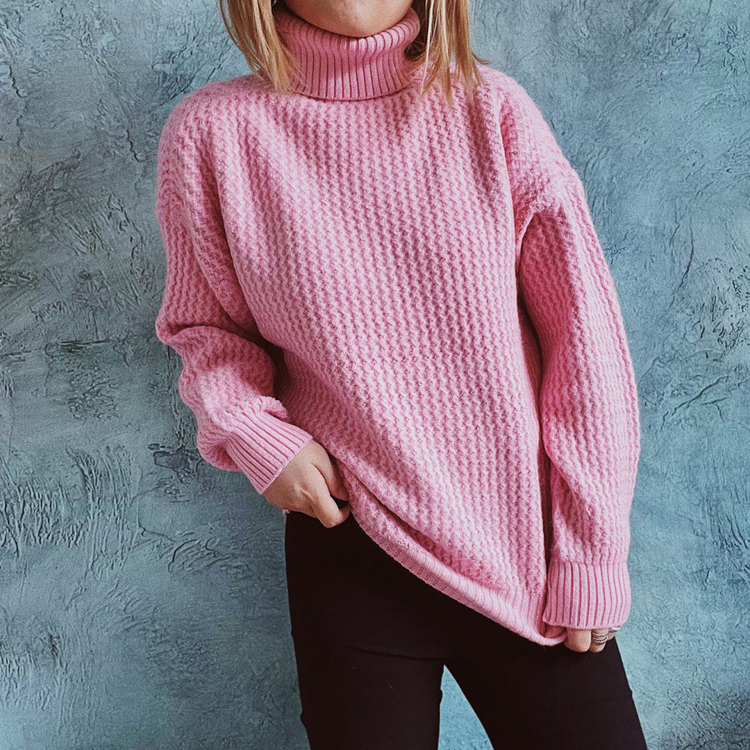 Damen Grobstrickpullover mit strukturiertem Muster und hohem Kragen Drune