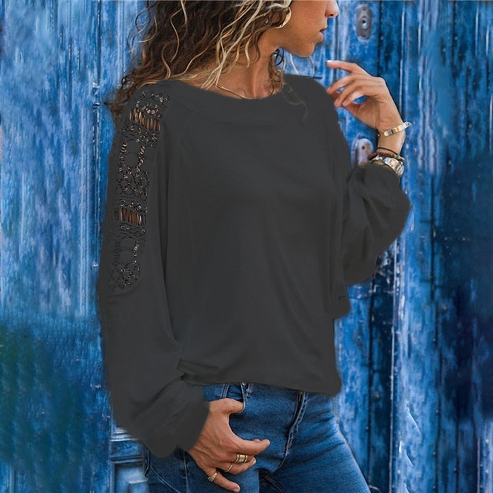 Damen lässiges Langarmshirt mit Spitzen-Akzenten und modischem Schnitt Drune