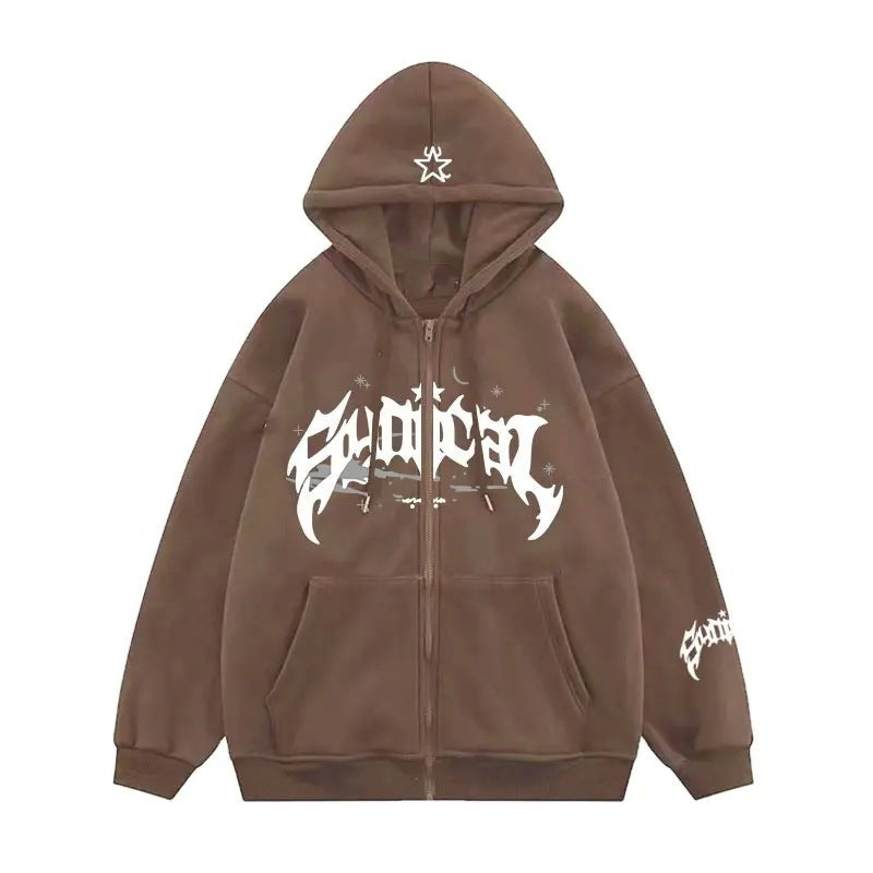 Damen Kapuzensweater mit urbanem Grafikelement und praktischen Taschen Drune