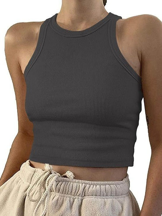 Damen sportliches Crop-Top mit elastischem Rippdesign Drune