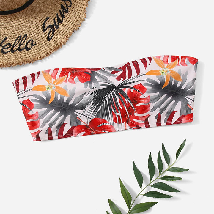 Damen Bandeau-Bikini Top mit floralem Design Drune