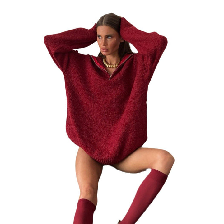 Damen Oversized Fleece-Pullover mit hohem Kragen und Reißverschluss Drune