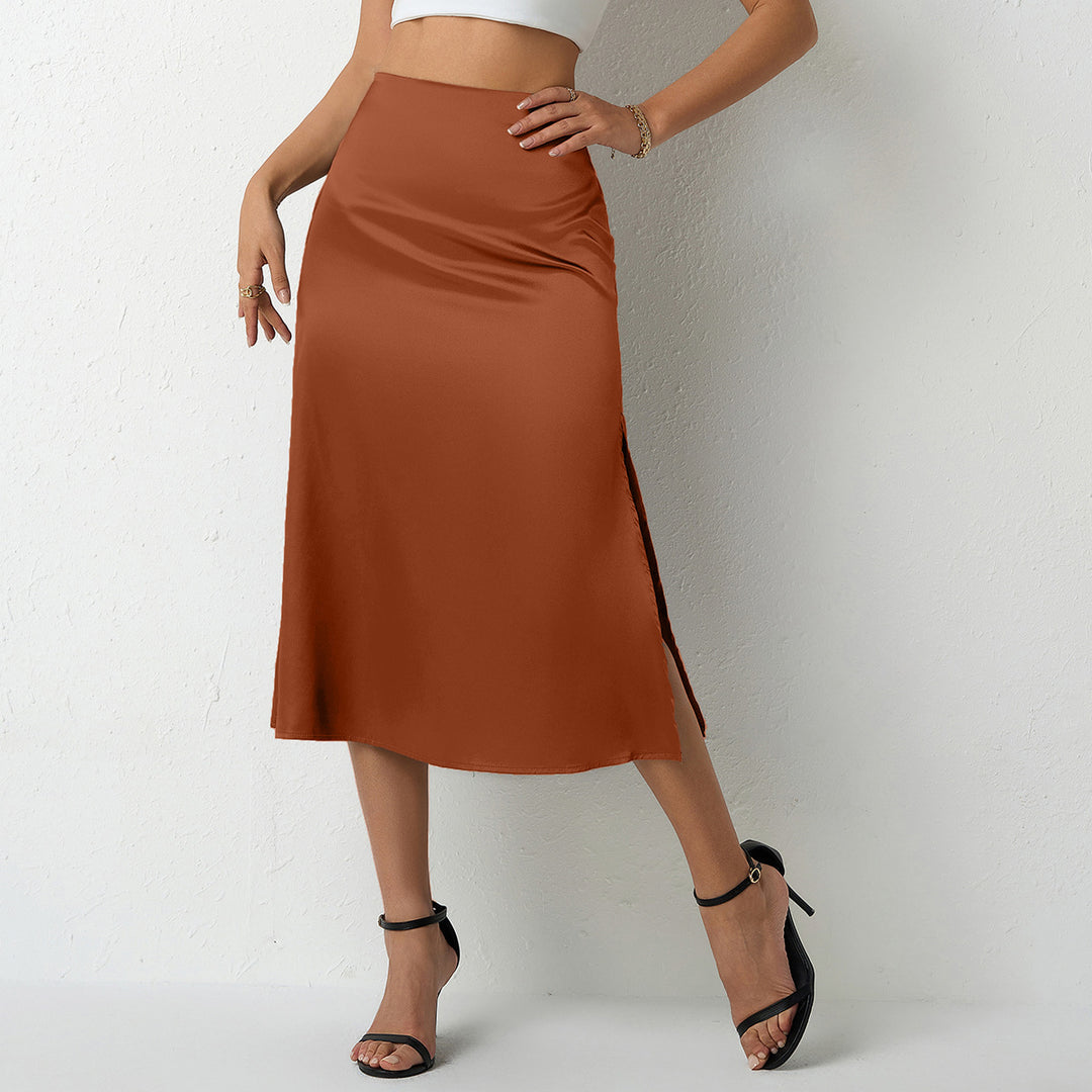 Damen eleganter Midirock mit fließendem Schnitt und Satin-Finish Drune