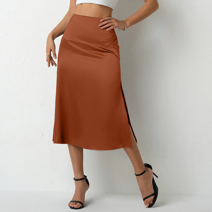 Damen eleganter Midirock mit fließendem Schnitt und Satin-Finish Drune