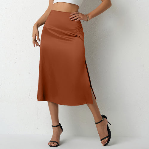 Damen eleganter Midirock mit fließendem Schnitt und Satin-Finish Drune