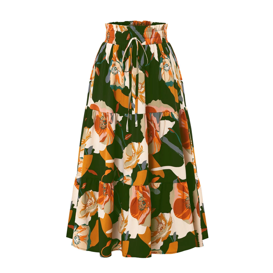Damen Maxirock mit voluminösen Rüschen und floralem Print Drune