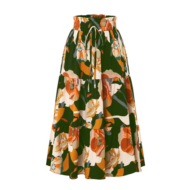 Damen Maxirock mit voluminösen Rüschen und floralem Print Drune