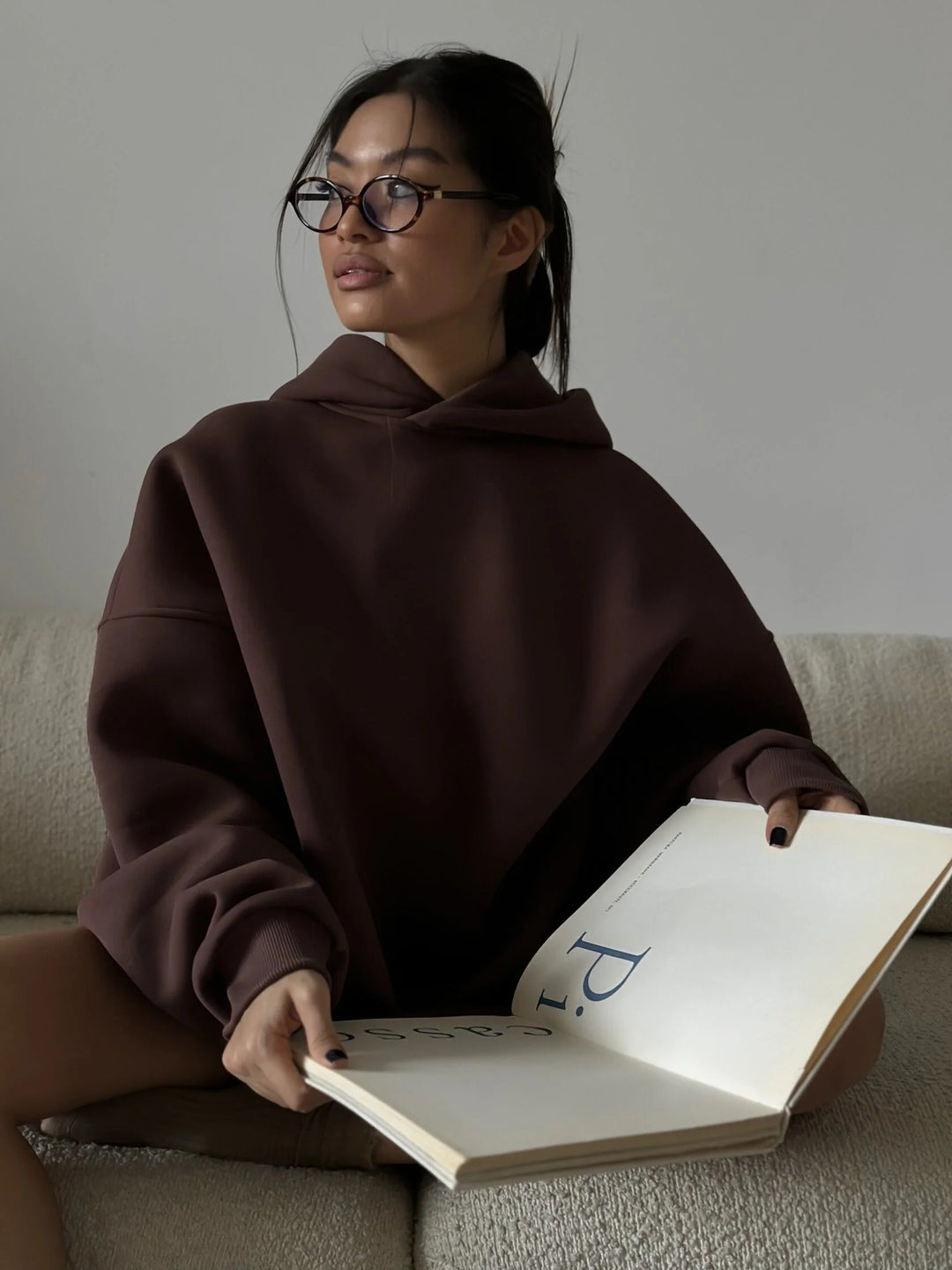 Damen Oversized Kapuzenpullover aus weichem Fleece Drune