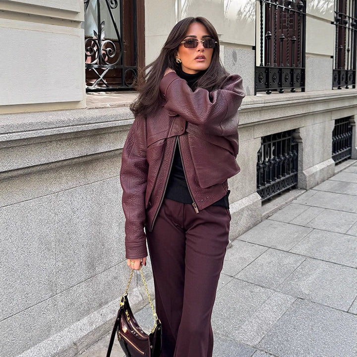 Damen Kunstlederjacke mit modischem Schnitt und praktischen Taschen Drune