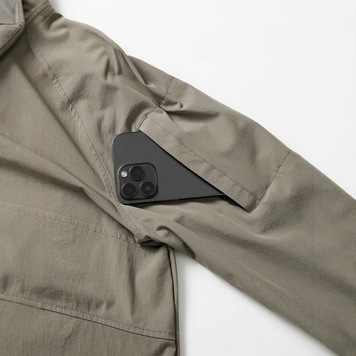 Herren nan leichtes taktisches Zip-Pullover mit hohem Kragen Schulterklappen und verdeckten Reißverschlusstaschen Drune