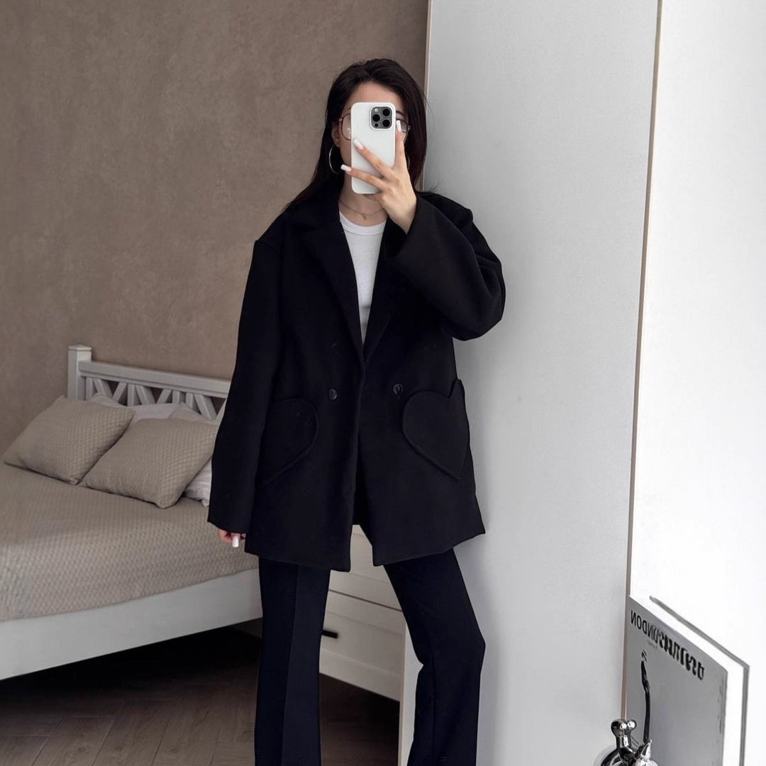 Damen modischer Oversized-Mantel mit großzügigen Taschen und Revers Drune