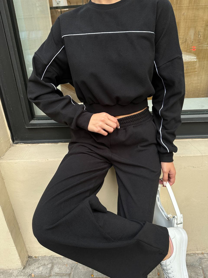 Damen Sportliches Oberteil und Hose Set mit elastischem Bund und Kontrastnähten Drune