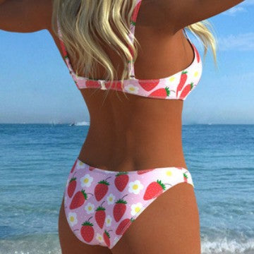 Damen Bikini-Set mit fruchtigem Erdbeerprint und verstellbaren Trägern Drune
