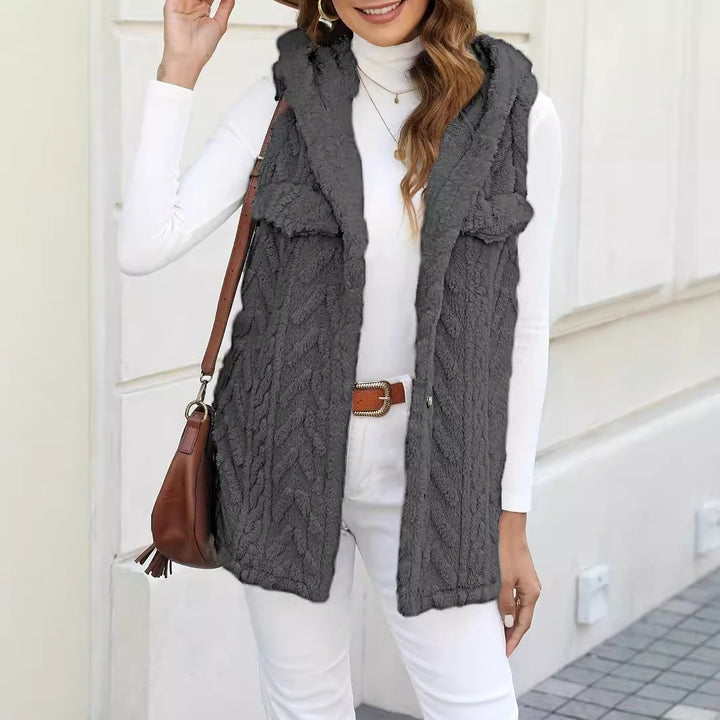 Damen Strickweste mit Kapuze und Taschen Drune