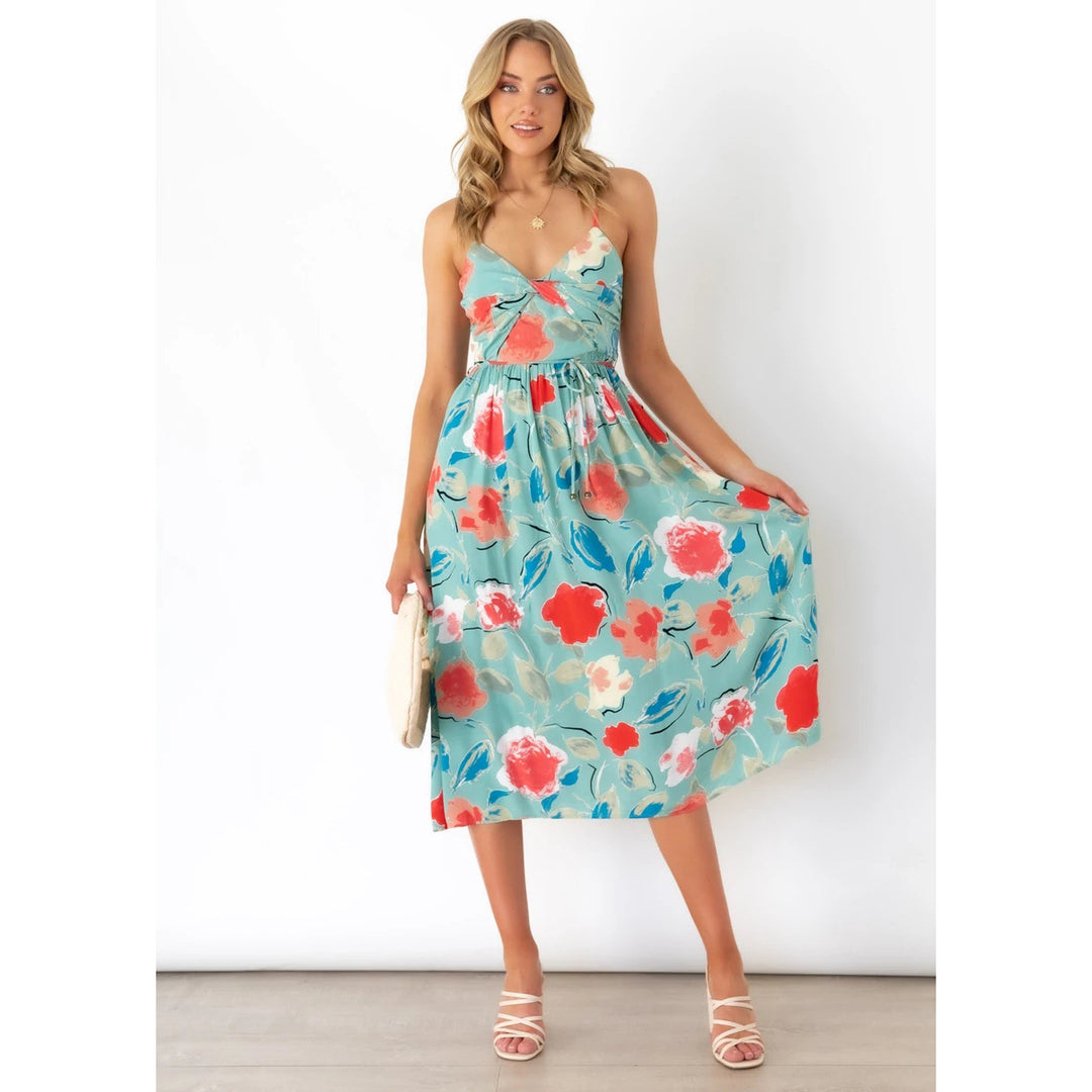 Damen Midikleid mit elegantem Wickeldesign und floralem Mustermix Drune