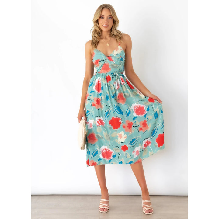 Damen Midikleid mit elegantem Wickeldesign und floralem Mustermix Drune