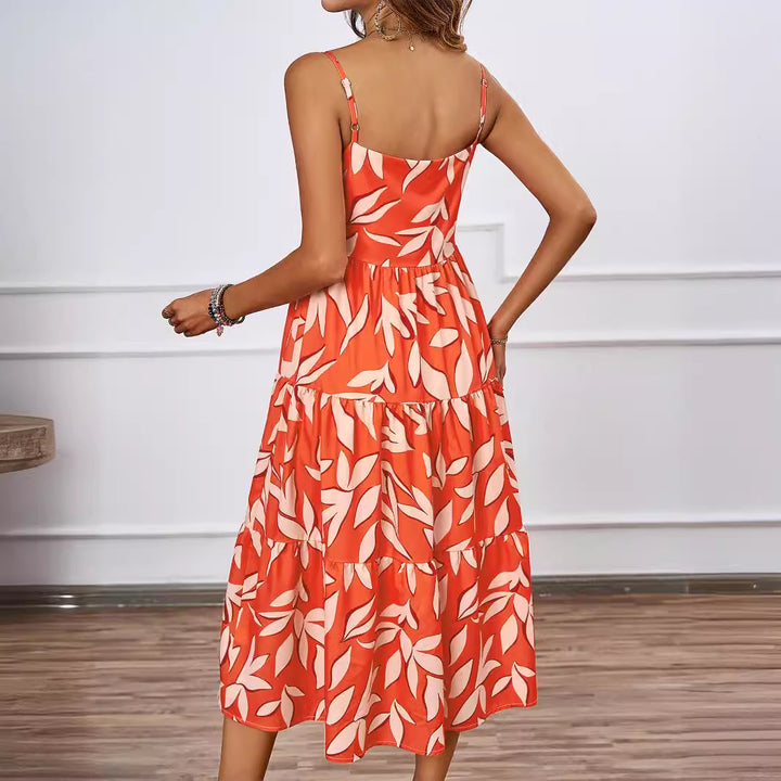 Damen Knielanges Freizeitkleid im modernen Layering-Design mit buntem Muster Drune