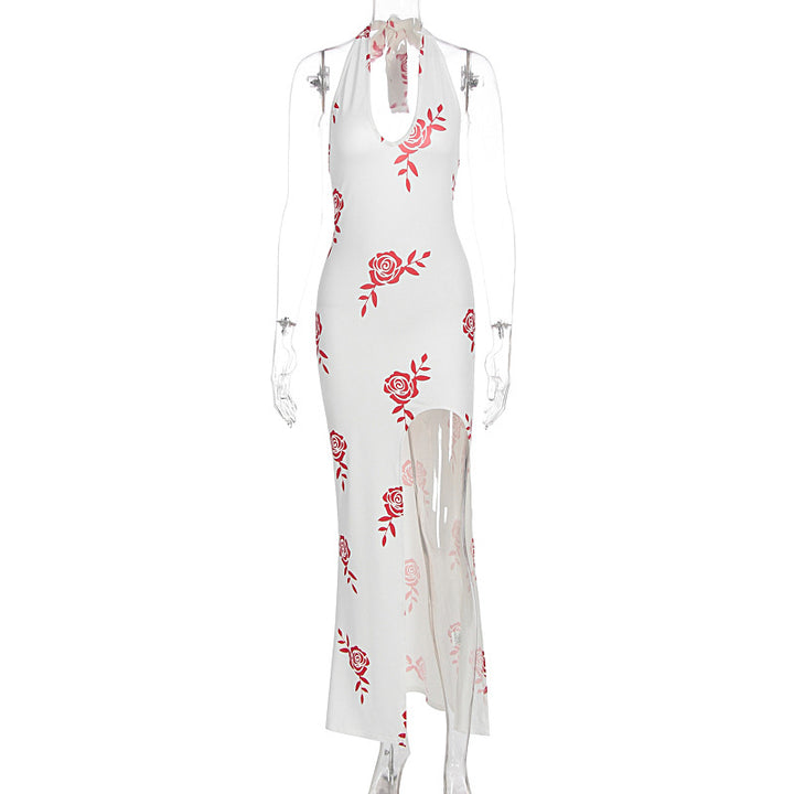 Damen Elegantes Maxikleid mit floralem Print und transparentem Schlitz Drune