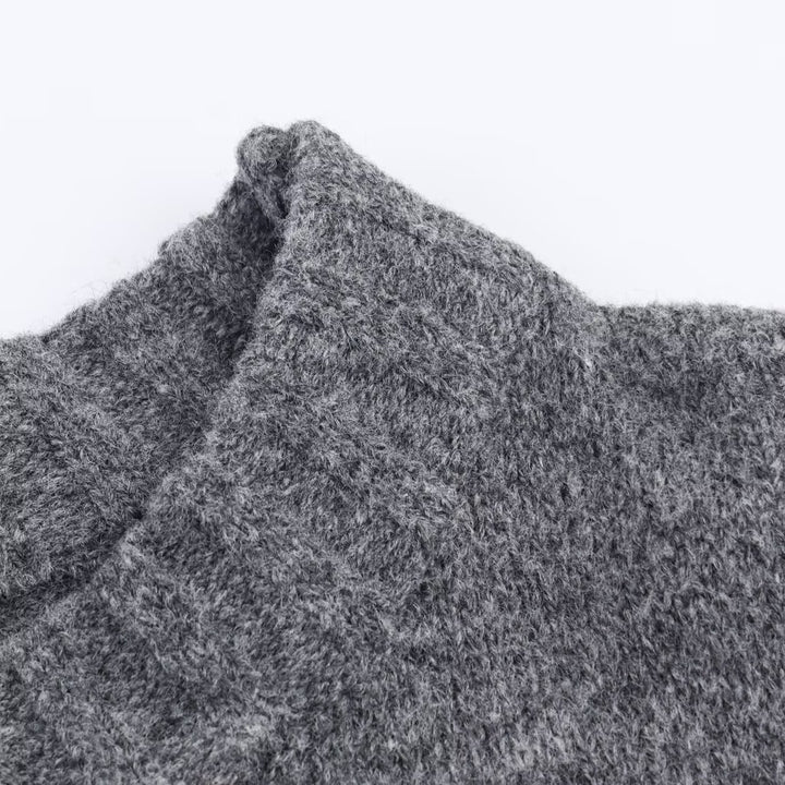 Damen modischer Oversize-Strickpullover mit Rundhalsausschnitt und Rippbündchen Drune