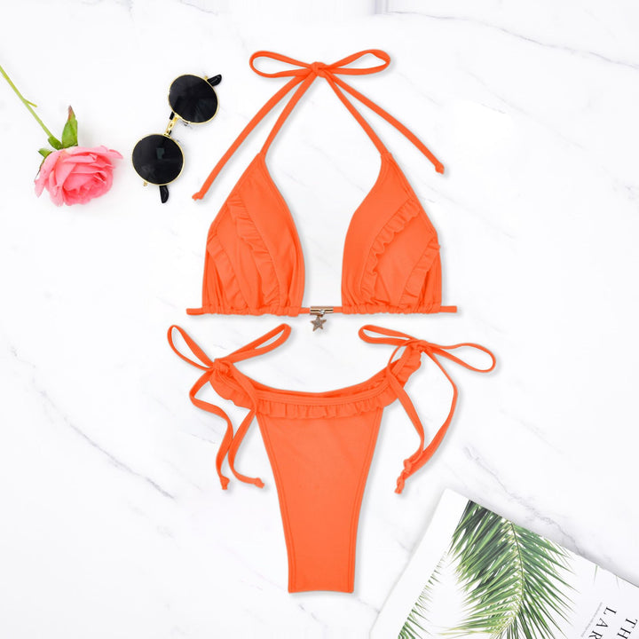Damen Triangel-Bikini mit Rüschendetails und verstellbaren Bindebändern Drune