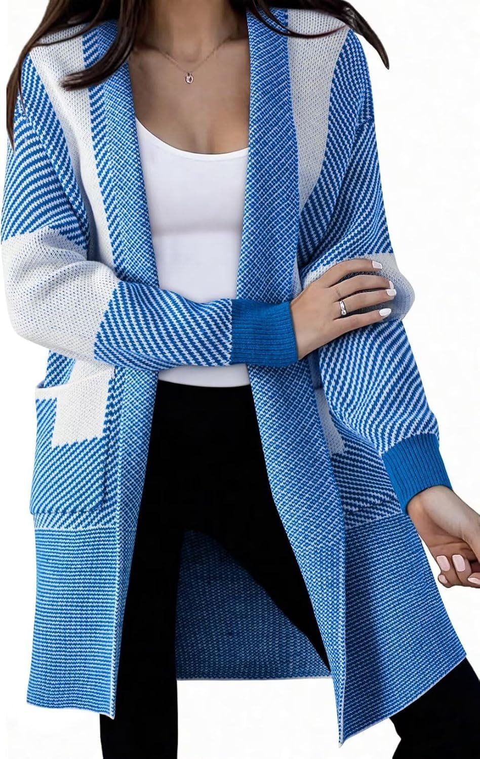 Damen Langer Strickcardigan mit strukturiertem Muster und aufgesetzten Taschen Drune