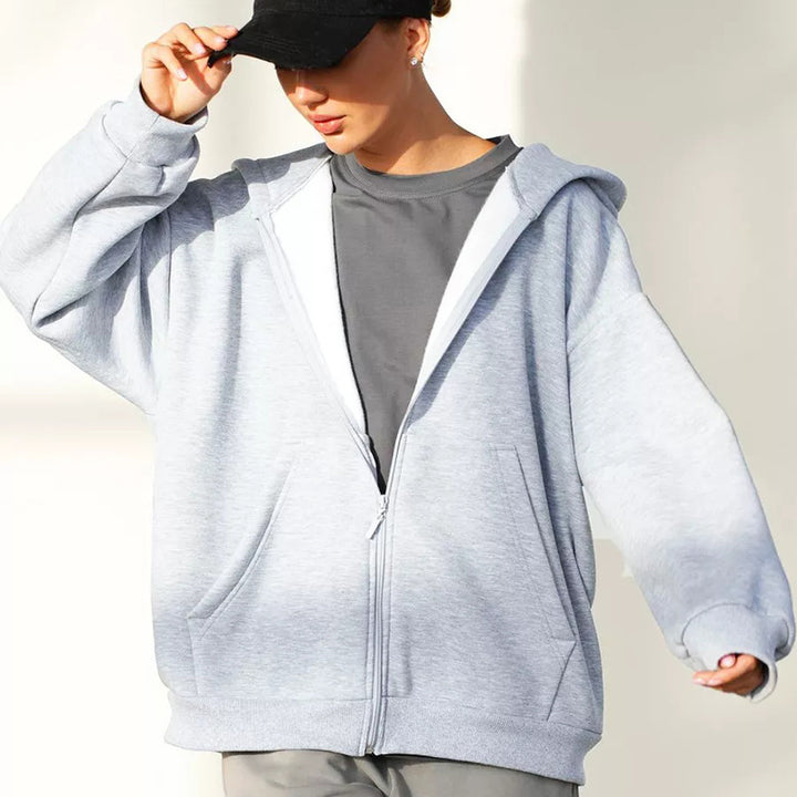 Damen oversized Kapuzenjacke mit durchgehendem Reißverschluss Drune