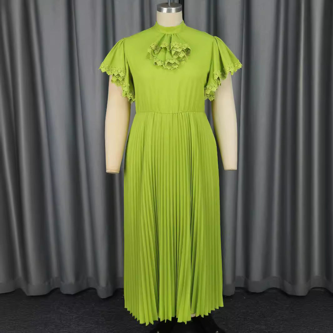 Damen Elegantes Maxi-Kleid mit Plisseefalten und Rüschendetails Drune