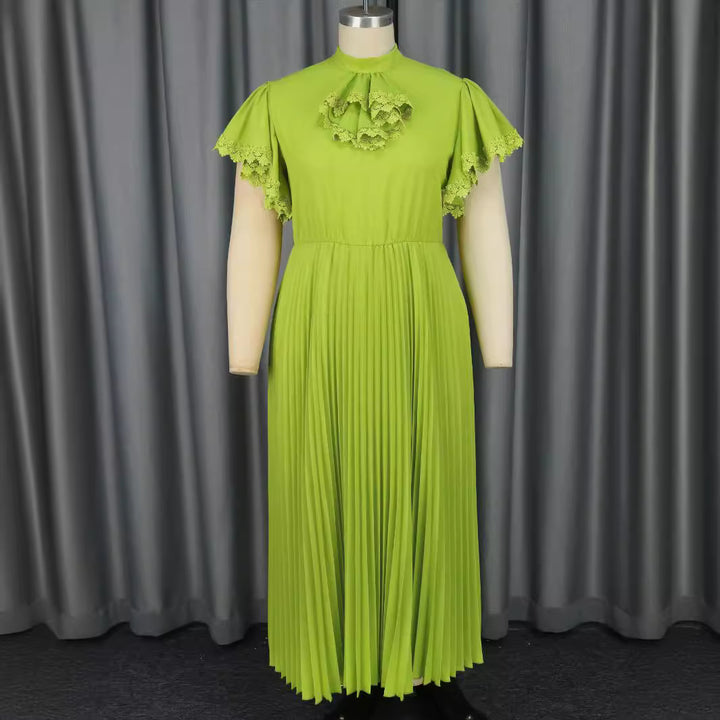 Damen Elegantes Maxi-Kleid mit Plisseefalten und Rüschendetails Drune