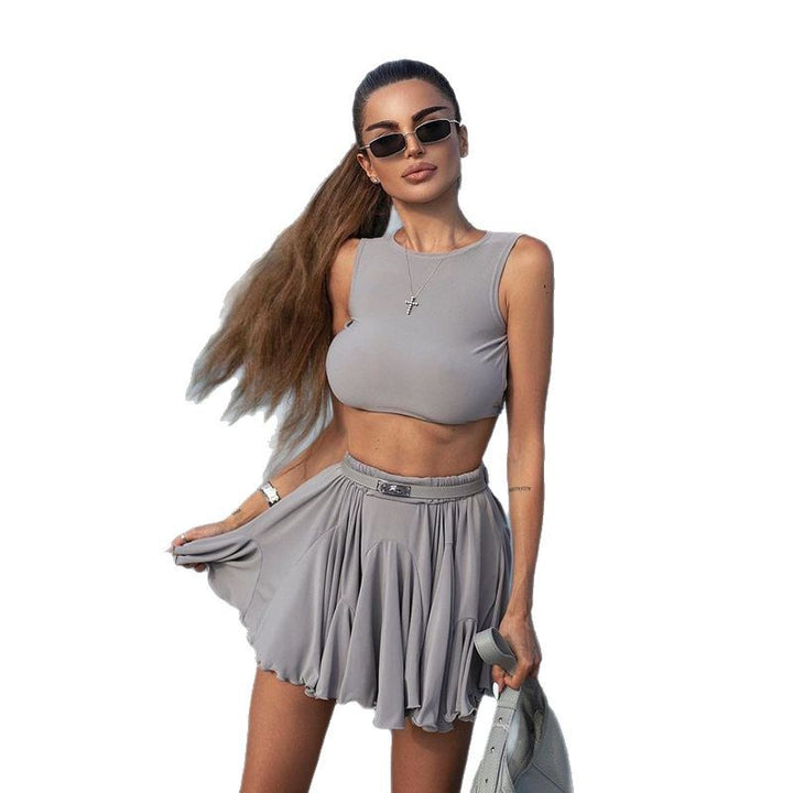 Damen Sportliches Crop-Top und Mini-Rock Set Drune