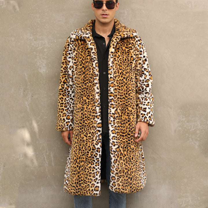 Herren Eleganter Kunstpelzmantel im Leopardenlook Drune