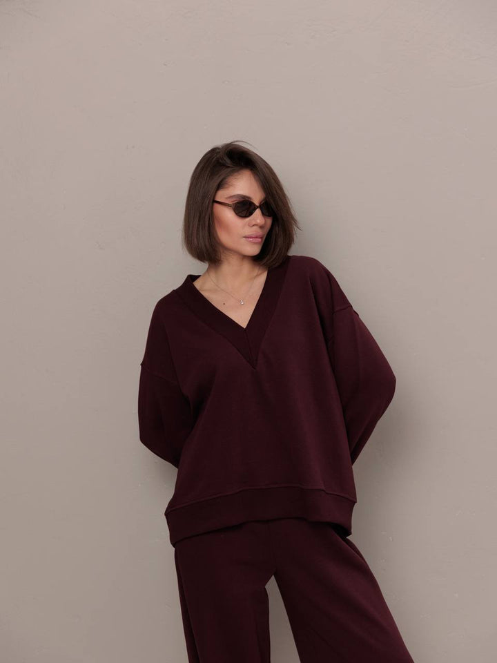 Damen Lässiger V-Ausschnitt Pullover Drune