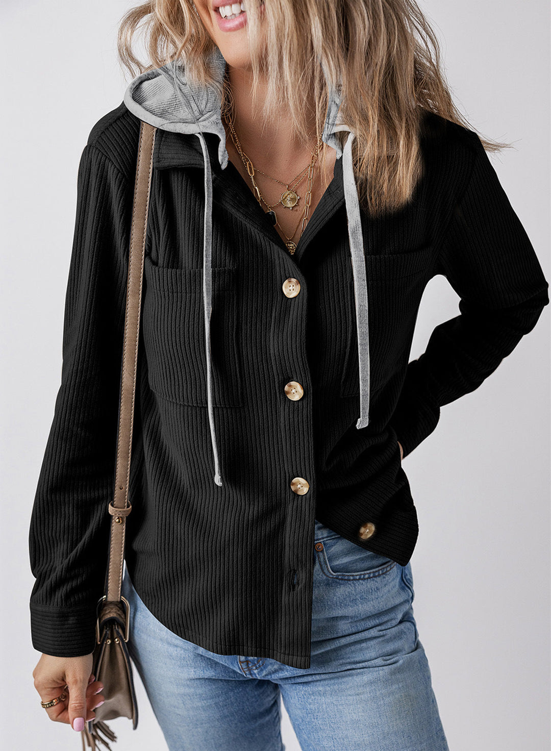 Drune | Revers Knopf Kapuzenjacke