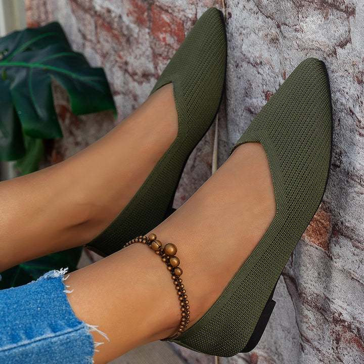 Damen elegante Ballerinas mit tiefem V-Ausschnitt und atmungsaktiver Obermaterialstruktur Drune