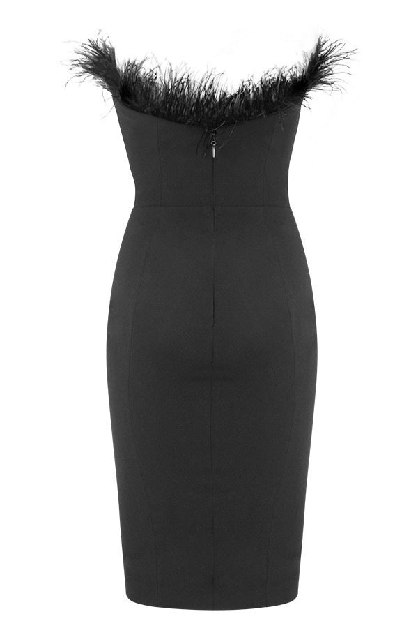 Damen Cocktailkleid mit extravagantem Federn-Ausschnitt und figurbetontem Schnitt Drune