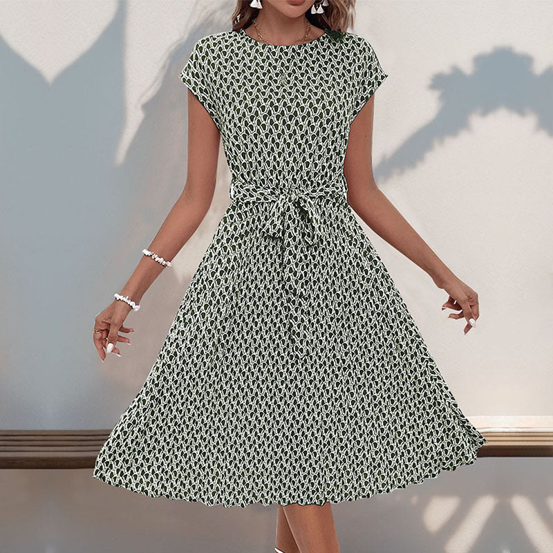 Damen Midikleid mit raffiniertem Taillengürtel und verspieltem Muster Drune
