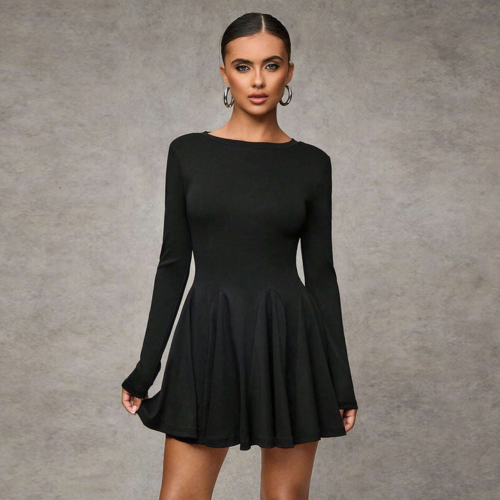 Damen Mini-Kleid mit eleganten Puffärmeln und schwingendem Rock Drune