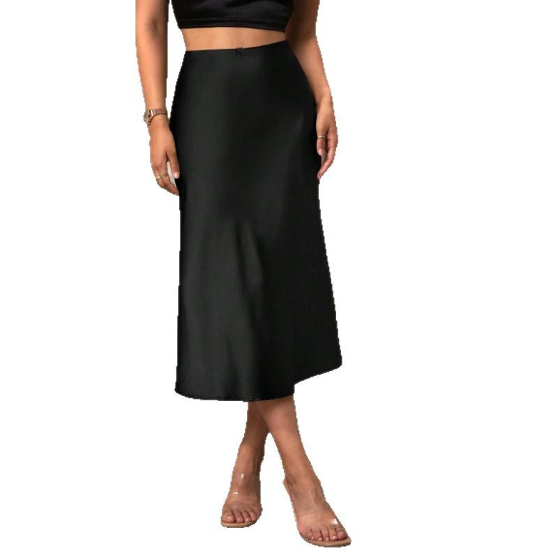 Damen A-Linien Rock aus glänzendem Satin mit hohem Bund Drune