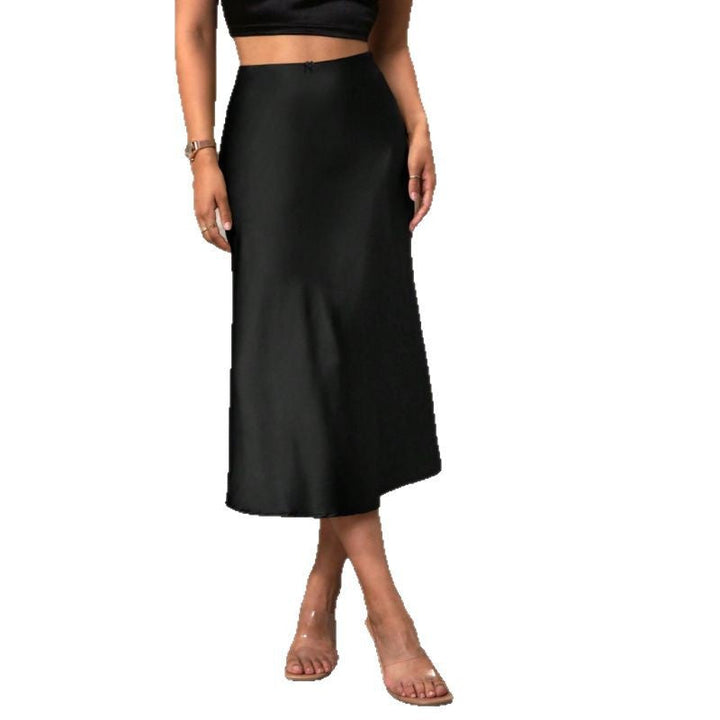 Damen A-Linien Rock aus glänzendem Satin mit hohem Bund Drune