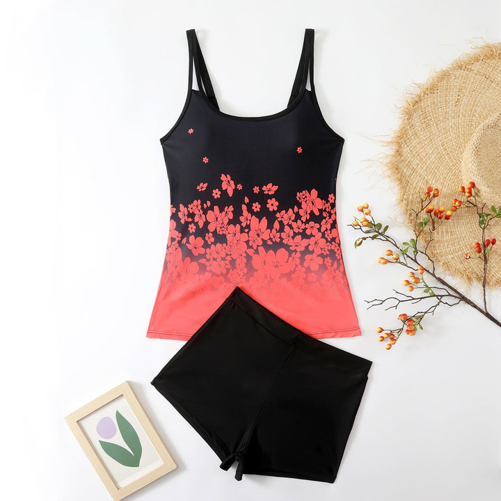 Damen Sportliches Tankini-Set mit floralem Oberteil und Shorts Drune