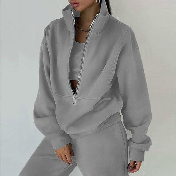Damen kuscheliger Fleece-Pullover mit hohem Kragen und Reißverschluss Drune