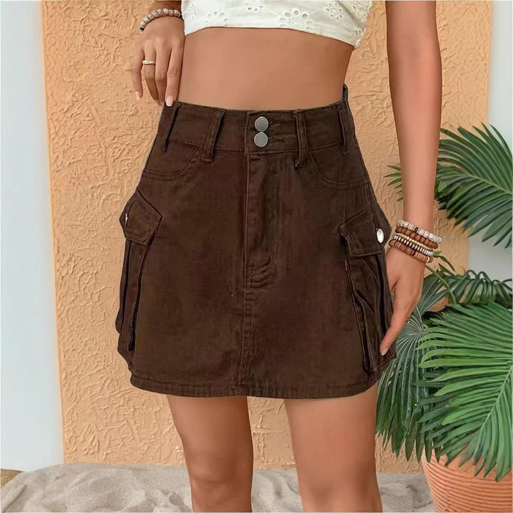 Damen Denim-Minirock mit aufgesetzten Taschen und modernen Details Drune